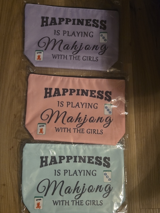 Other - Happiness Is Playing Mahjong Cosmetic Pouch - Pink, Purple, Light Blue Set